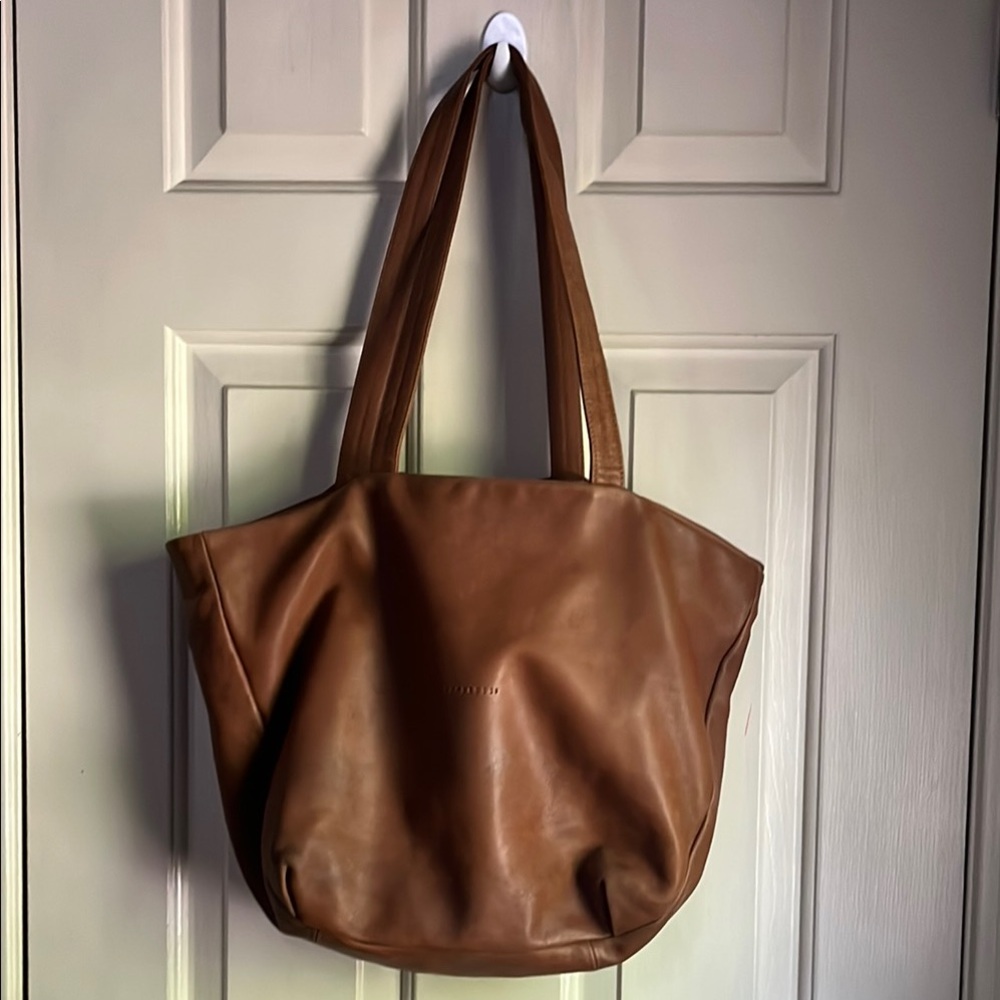 Casual Brown Leather Tote with Soft Finish
